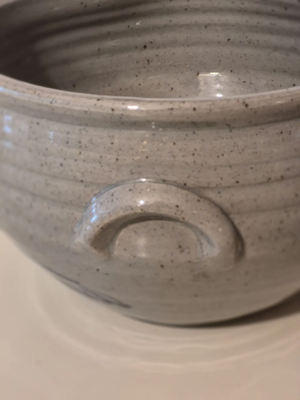 Great Bay Pottery Handcrafted Gray Stoneware Mixing Bowl Blue Lighthouse Design